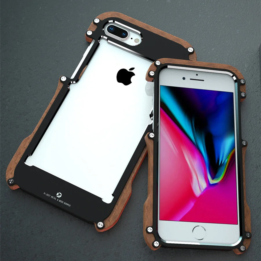 R just Wood чехол для iPhone 8 7 Plus противоударный с металлической рамкой бампер