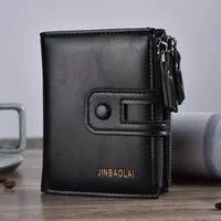 High Quality Vintage Men Short Wallets Coin Pocket Double Zipper Hasp Men Purses Card Holder Brand Men Wallets 2
