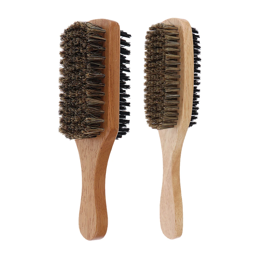 Perfeclan 2-Packs Large Medium Wooden Boar Bristle Beard Brushes Facial Hair Mustache Goatee Styling Cleaning Tools