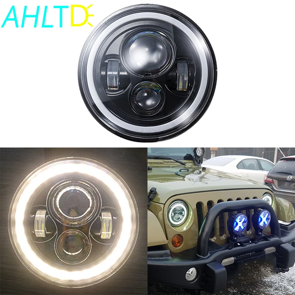 

7 Inch Motorcycle LED Headlight 12V 45W with Angle Eyes Low High Beam Moto Working Spot Lights Headlamp 6500k Auxiliary Lights