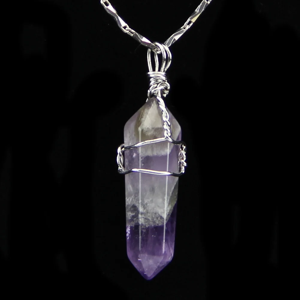 

Women Pendants Quartz Healing Point Chakra Gem Bead Stone Pendant for Necklace amethyste Stone Pendant Chains Necklace