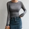 Slim High Quality Plain T Shirt Women Cotton Elastic Basic T-shirts Female Casual Tops Long Sleeve Sexy Thin T-shirt see through ► Photo 2/6