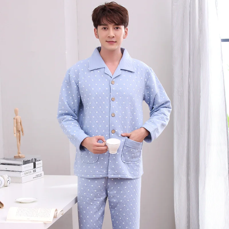 Autumn nightgown winter male thick quilted pajamas men's cotton long