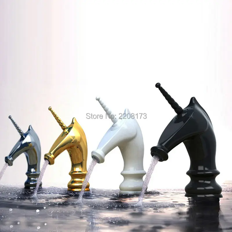 

2016 Luxury Solid Brass Unique Style Design Deck Mount Faucet Bathroom Basin Mixer Tap Bathroom Horsehead