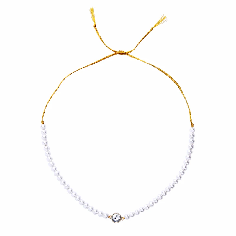 

Braided Thread Chain Simulated Pearl Necklace Elegant Women Fashion Crystal Strand Necklace Jewelry Accessories