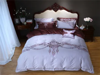 

2017 Oriental Embroidery Luxury Royal Bedding set Egypt Cotton King Queen Size 4pcs White Wedding Bed set Duvet cover bedsheet