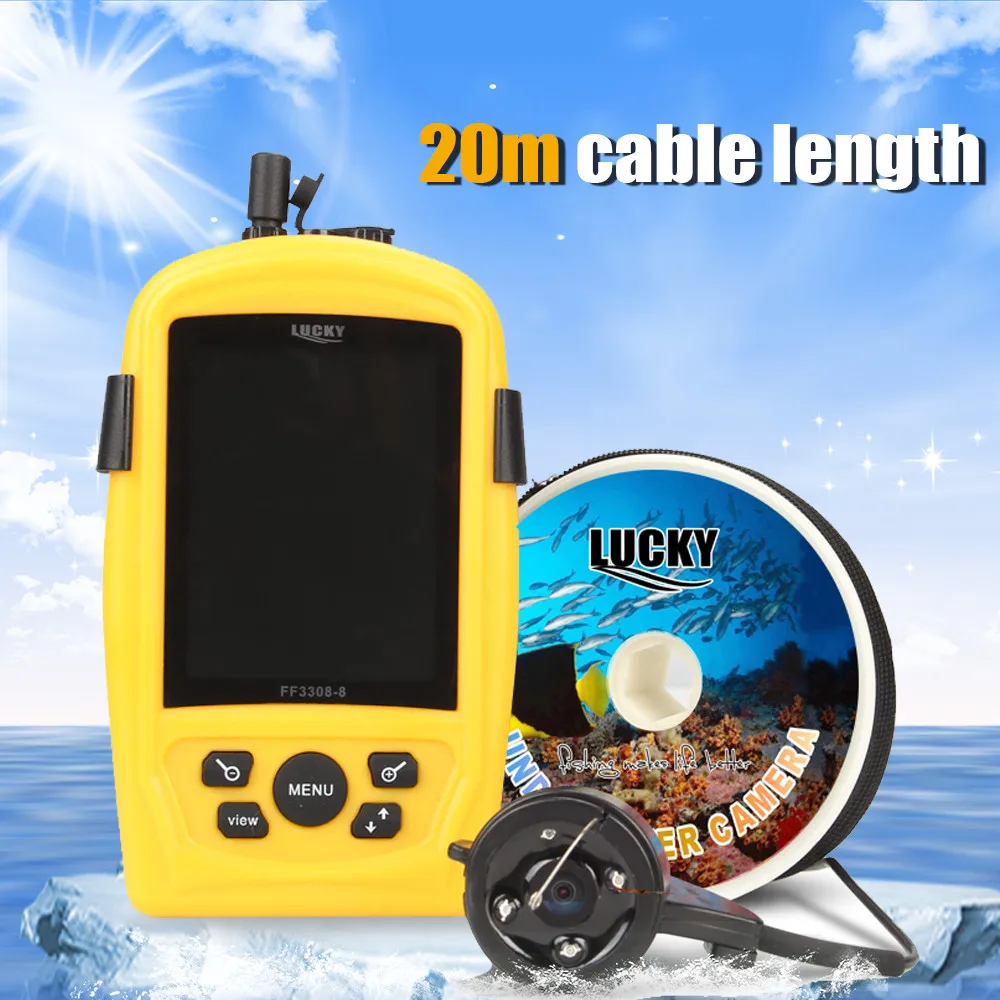 LUCKY Fish Finder FF3308-8 Underwater Fishing & Inspection Camera System CMD Sensor 3.5 inch TFT RGB Monitor FishSea 20M Cable