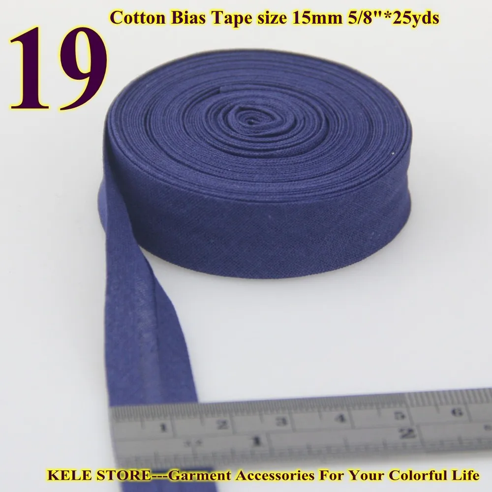 Хлопок косой ленты, размер: 15 мм, ширина: 5/", 25 ярдов в лоте клейкая лента, ткань ручной работы, различные цвета - Цвет: 19 navy blue