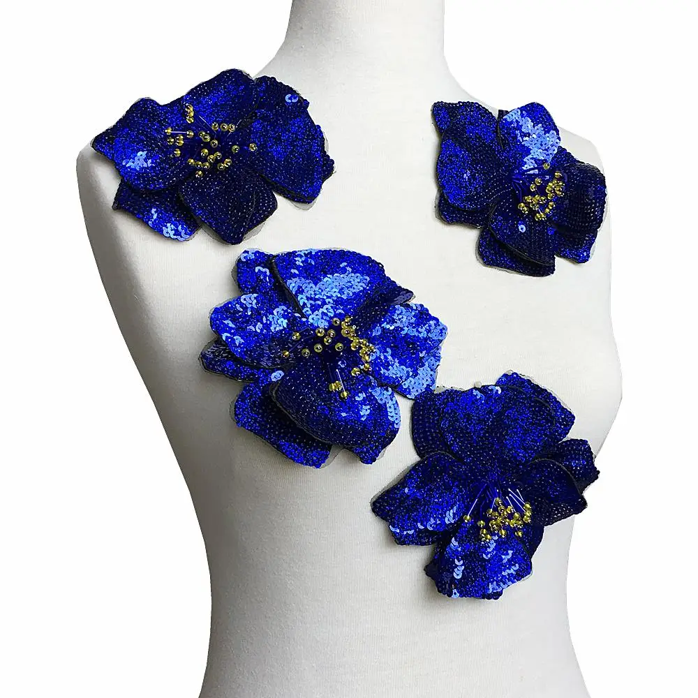 

4pc Sew On Sequin Patch Flower Applique Beaded Flowers Patches For Clothing Bag Dress Blooming Appliques Parches Dia13cm AC1100C