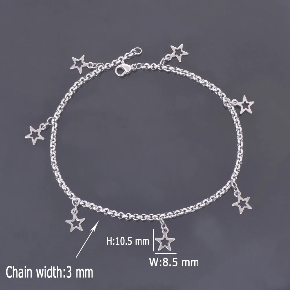 DIY 316L Stainless Steel Anklet Chain with Small Five-pointed Star Charms Stainless Steel Ankle Bracelet Foot Jewelry A009 DIY 316L Stainless Steel Anklet Chain with Small Five-pointed Star Charms Stainless Steel Ankle Bracelet Foot Jewelry A009