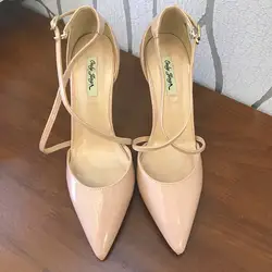 2019 г. модные женские туфли-лодочки из лакированной кожи телесного цвета с острым носком на высоком каблуке-шпильке свадебные туфли