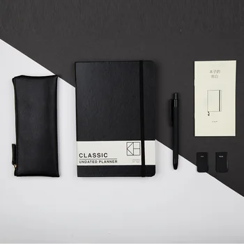 

kinbor Classic Business Stationery Set Black A5 Notebook, Ballpoint Pen, Pencil Case, Magnetic Bookmark PU Notebook Set Gifts
