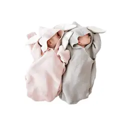 Осень 2017 г. новые Ins уши кролика вязаный детский спальный мешок для новорожденных кролик пеленать Обёрточная бумага Одеяло