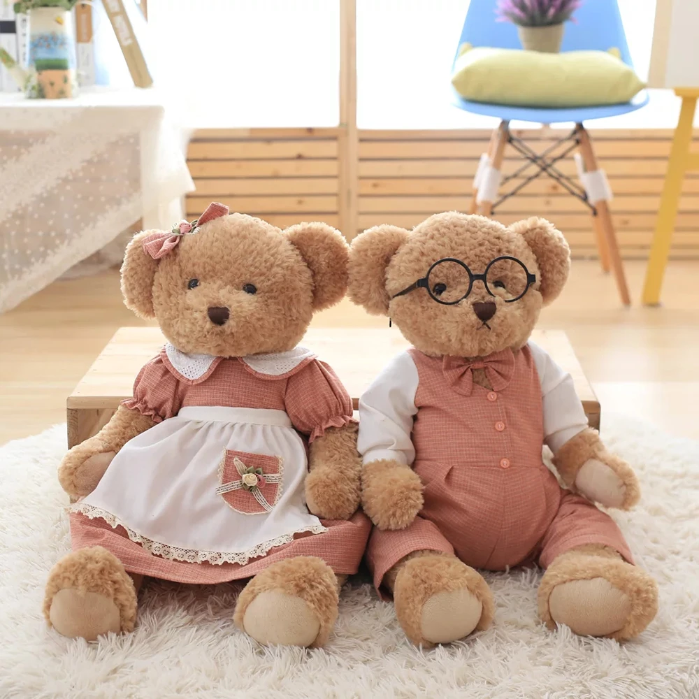 Пастырской страна Наряжаться плюшевый мишка кукла, пара Teddy Bear плюшевые игрушки, ретро; Сельский плюшевый мишка кукла