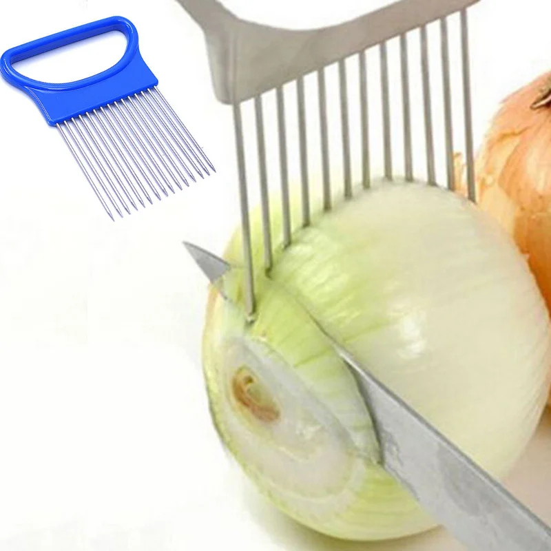 

Handy Kitchen Gadgets Onion Cutter Holder Potato Tomato Slicer Fruit Vegetable Cutter Meat Fork Needle Stainless Steel+Plastic