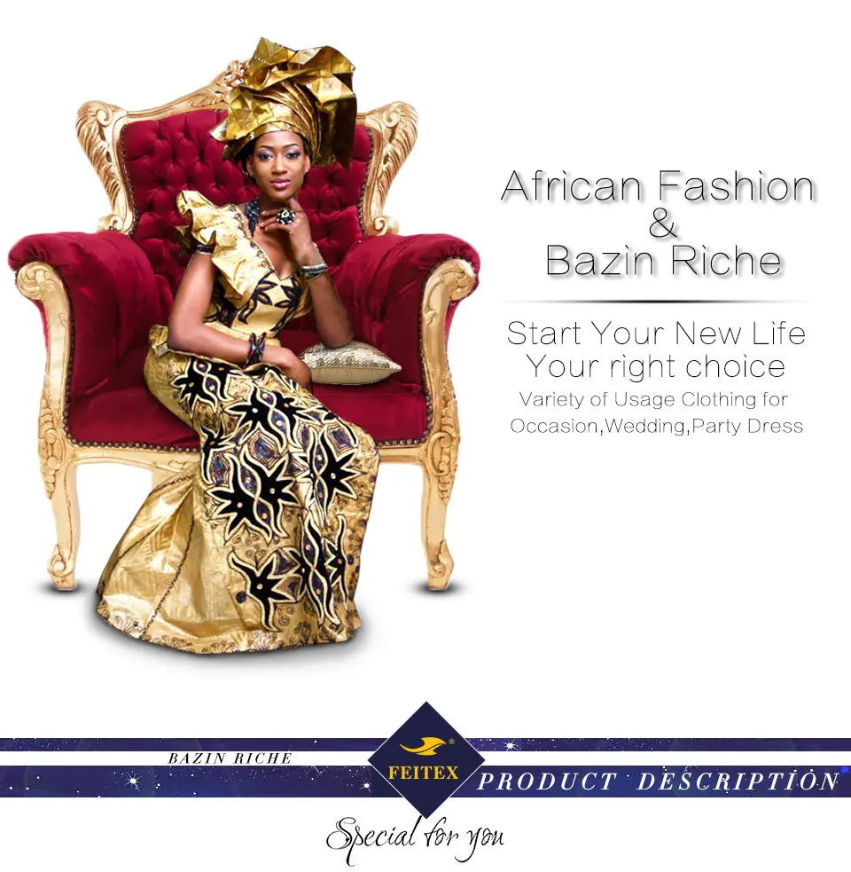 Feitex Базен Riche Getnzer качественная ткань Африканская праздничная одежда хлопок Дамаск Shadda Guinea парча Nouveau