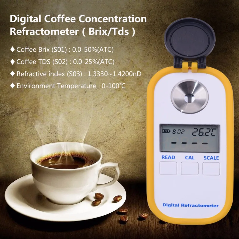 Brix: 0-30% / TDS: 0-25% rifrattometro di concentrazione di caffè XD7 misuratore di densità di Bevande zuccherate misuratore Portatile di caffè Brix TDS Densitometro Digitale da caffè 