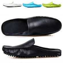US5-10 Мода НАТУРАЛЬНАЯ Кожа Повседневная SLIP-ON Новый Мужчины Пенни Loafer Кожа Мулы Открытой Спиной Дизайнер Тапочки Обувь