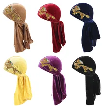Унисекс зимний вельветовый тюрбан шляпа Традиционный китайский дракон вышитые Байкерская шапочка для душа Блестящий сплошной цвет длинный хвост широкий ремень