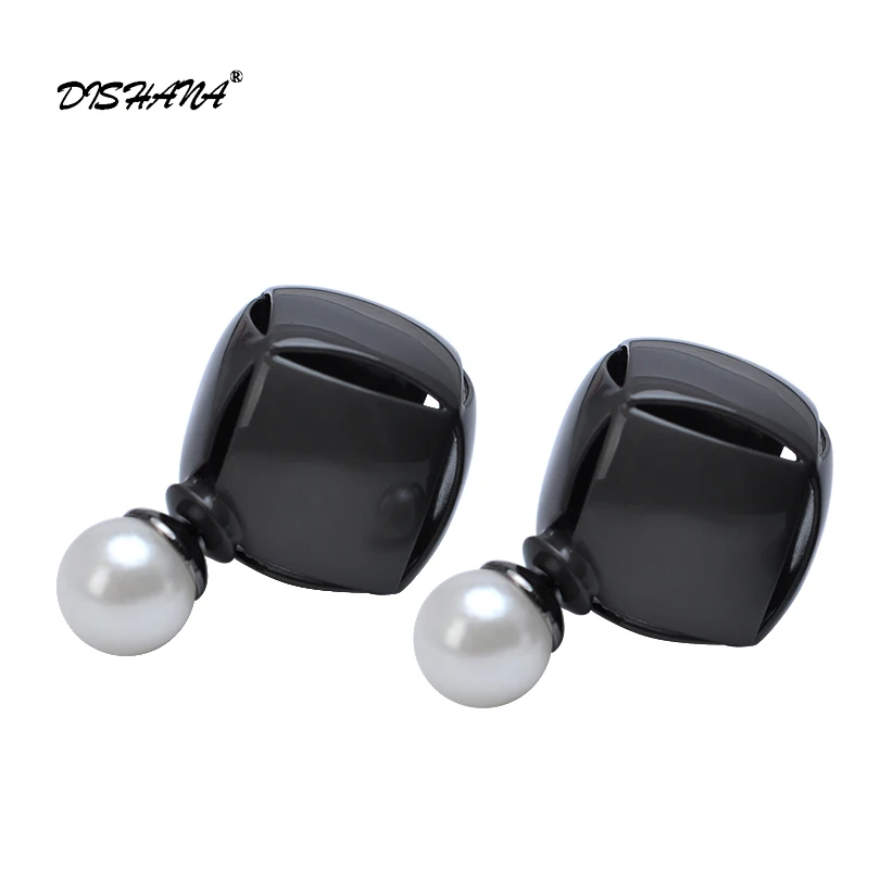 

Fashion Korean Imitation Pearl Earrings Three Colors Plated Square Ear Stud(E0566)