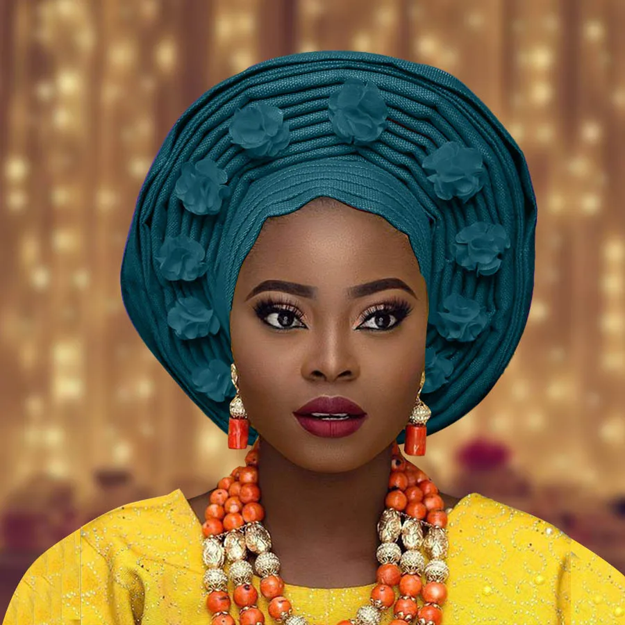 Дизайн aso oke головной убор Авто африканский геле для женщин нигерийская мода головной убор - Цвет: turquoise