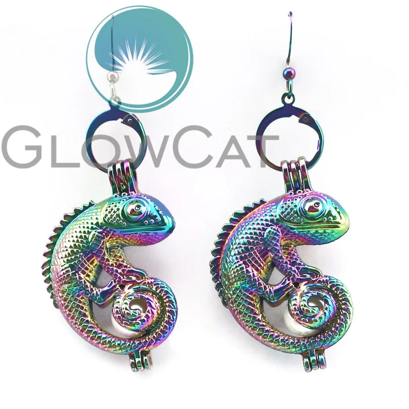 

E-CC240 Rainbow Gothic Lizard Earring Beads Cage Ear Dangel Oyster Pearl Earrings for Women Girl Earring Jewelry
