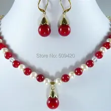 jewe Natural! 7-8 мм белый Akoya культивированный жемчуг и круглый нефрит ожерелье серьги