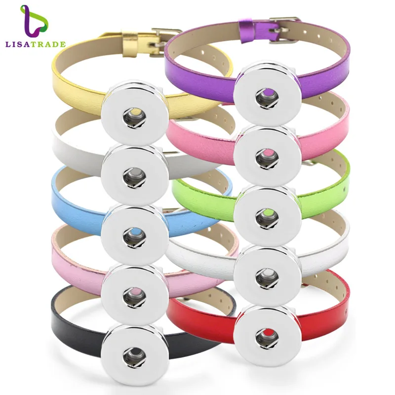 10PCS! Snap button Bracelet Bangle, 8MM PU Leather Wristband DIY Accessory Bracelet Fit Snap