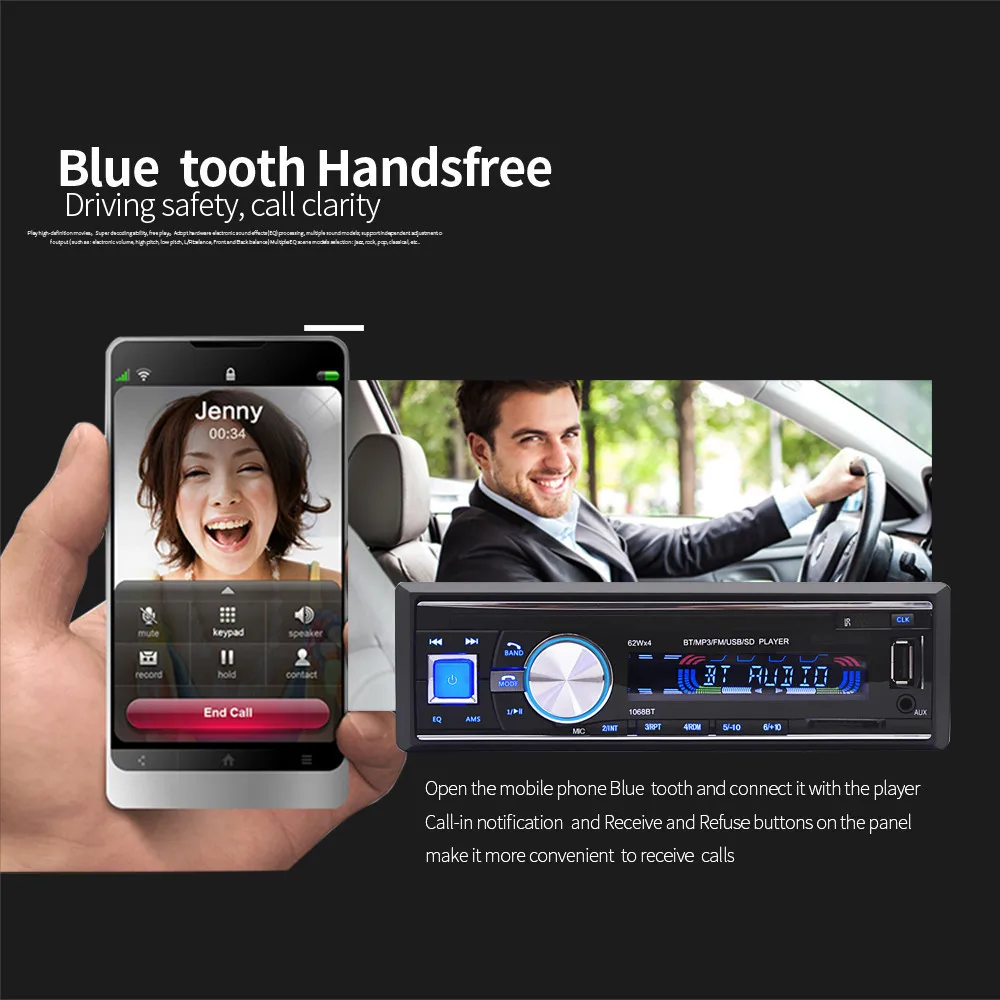Bluetooth беспроводной автомобильный стерео радио аудио MP3 плеер в-dash USB FM SD AUX микрофон Пульт дистанционного управления Hands-free телефонные звонки