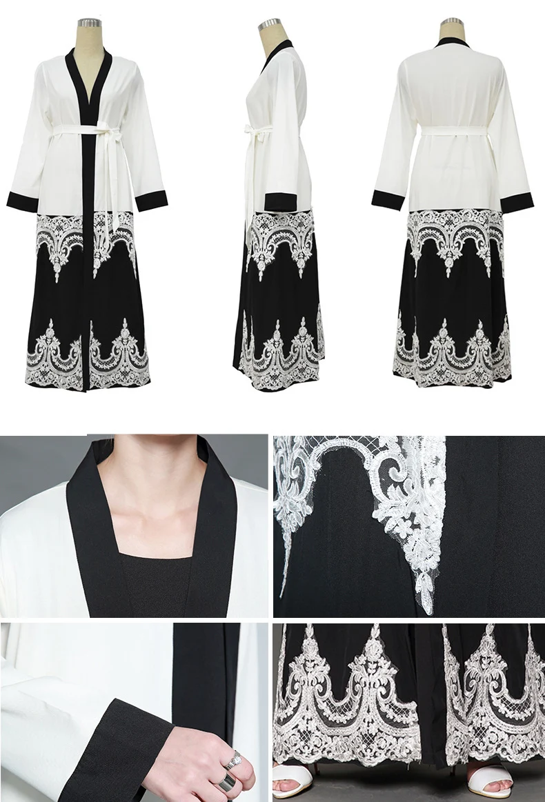 2019 женское мусульманское платье черный, белый цвет лоскутное плюс Размеры 5XL Исламская Абая Дубай Саудовская арабское платье одеяние