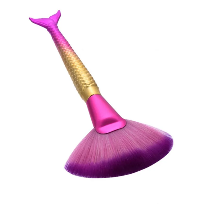 1 шт. розовый Вентилятор в форме русалки Кисть для макияжа Алмазная портативная Цветная смесь хайлайтер контурная пудра для лица нейлоновая отдельная щетка для волос