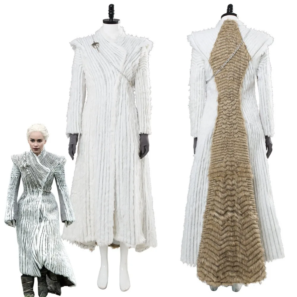 

Game of Thrones Season 7 E6 Daenerys Targaryen Cosplay Costume Winter Outfit Dragonstone Snow Dress