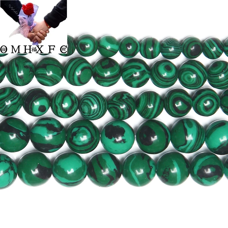 

OMH Wholesale 3 4 6 8 10 12 14 MM Free Shipping Stone Green Malachite Round Loose Beads Jewelry ZZ75