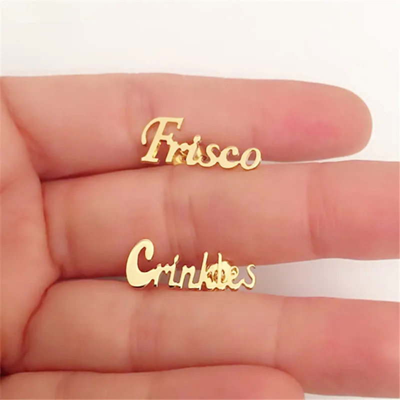 

Senfai 2018 New Name Earrings Studs For Women Little Girls Kids Gold Custom Earring name Not Change Color Can wash by water