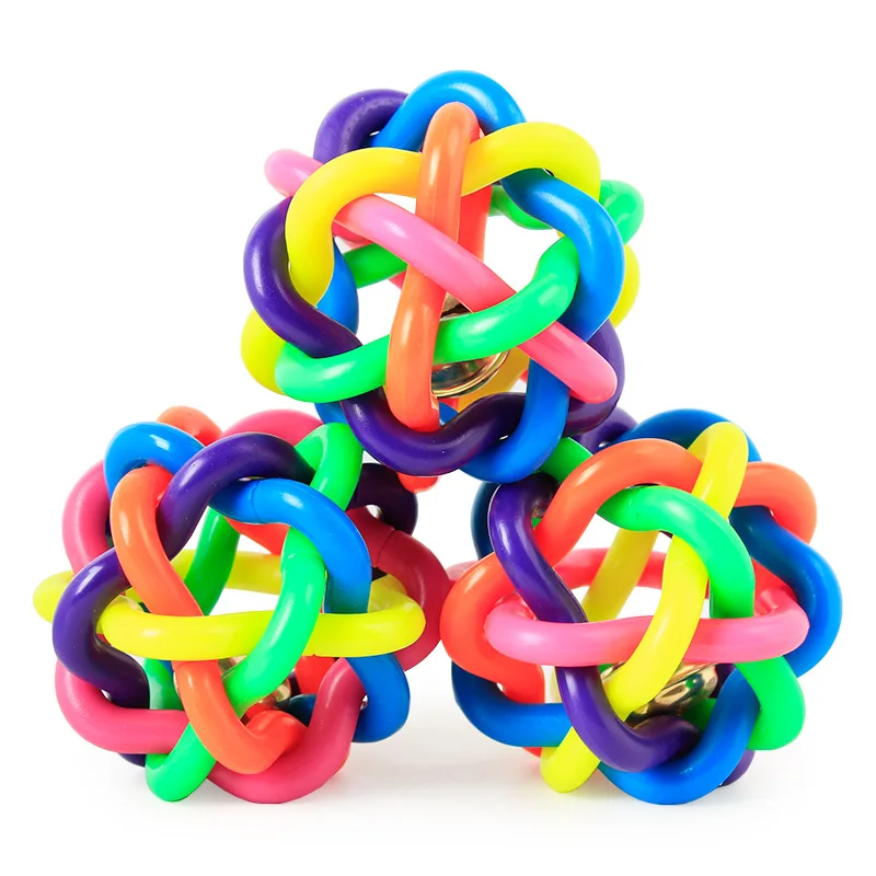 

Cute Dog Toys Interactive Pet Dog Ball Toy Cat Toy with Small Bell Rainbow Dogs Toys Pets Chewing Playing Fetching