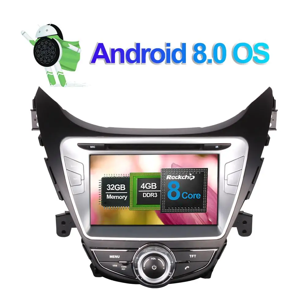 Excellent Android 8.0 Octa Core 4GB+32GB Car GPS Navigation Head Unit For Hyundai Elantra/MD 2011 2012 2013 CD DVD Multimedia Player 1