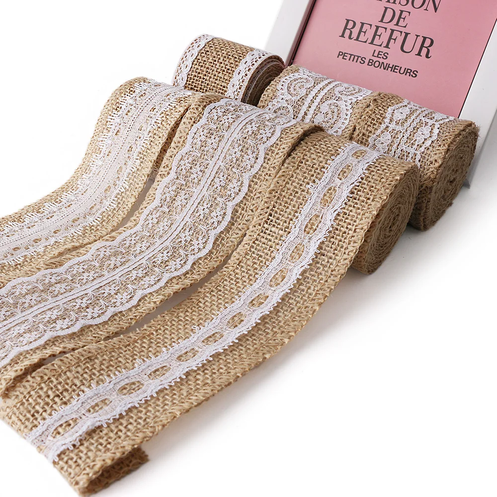 

Natural Craft 2M DIY Jute Burlap Hessian Lace Ribbon Trims Tape Roll Vintage Rustic Wedding Decoration Mariage Party Supplies