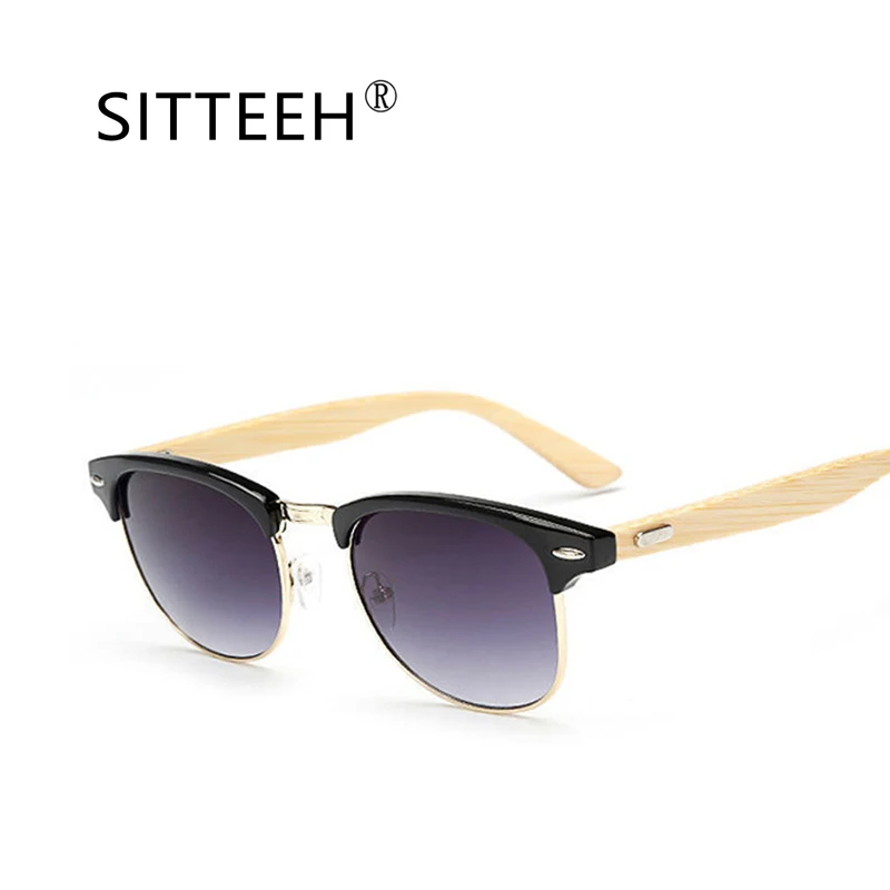 

SITTEEH Sun glasses half frame wooden bamboo legs Sunglasses men women Brand design oculos gafas de sol feminino mujer SI1058