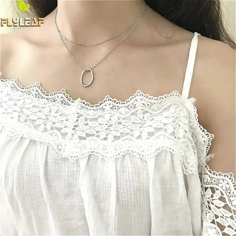 

100% 925 Sterling Silver Jewelry Necklaces & Pendants Ball Double Multilayer Chain Flyleaf Fashion Statement Necklace Women
