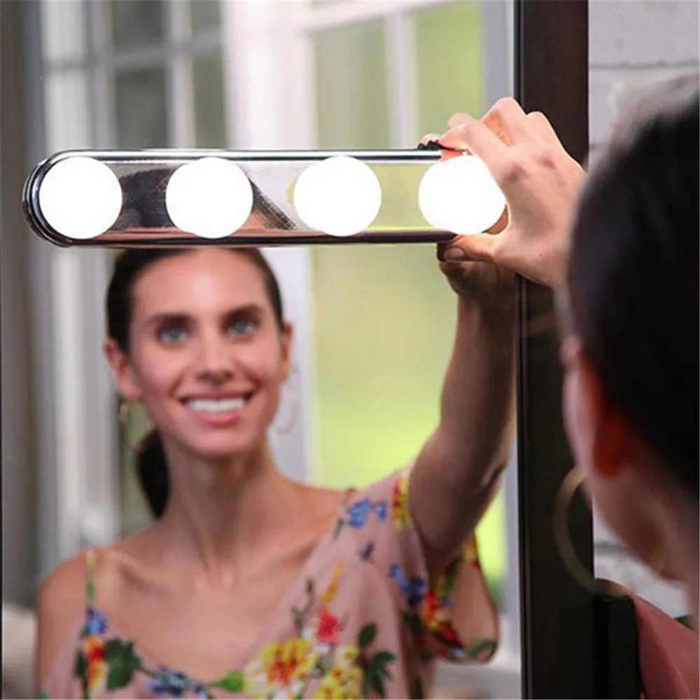 Беспроводной супер яркий 4 Светодиодный лампочки студийное карманное косметическое зеркало свет комплект