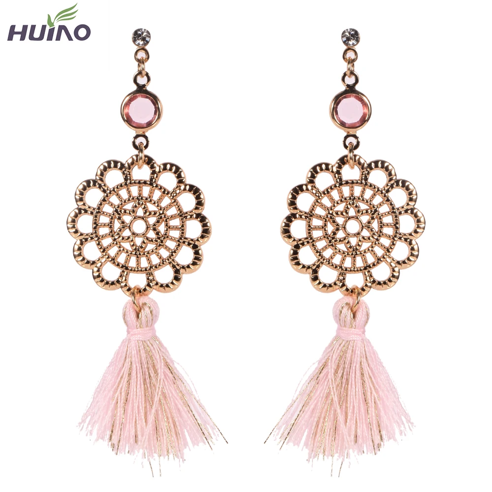 Anti gold Color Alloy Long Cloth Tassel Dangle Earrings New Ethnic Opal