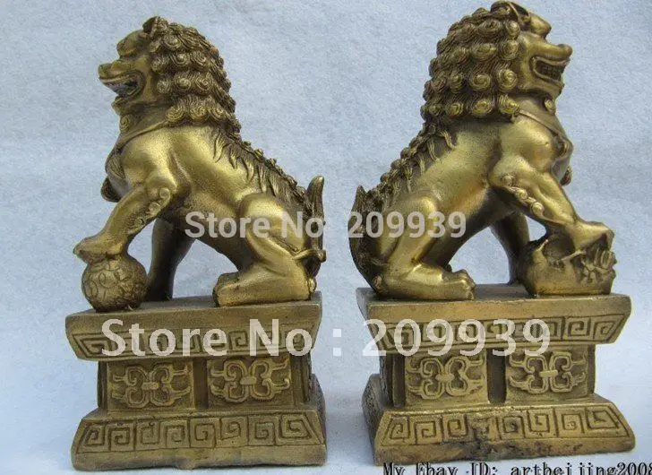 

6 inch chinese brass Fu Foo Dog kylin Lion Guardian statue pair AB00048