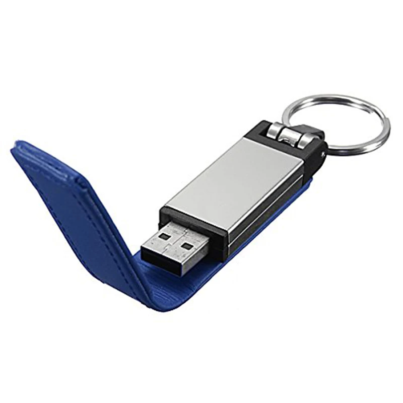 16 ГБ USB 2,0 Брелок карта памяти кожаный чехол синий