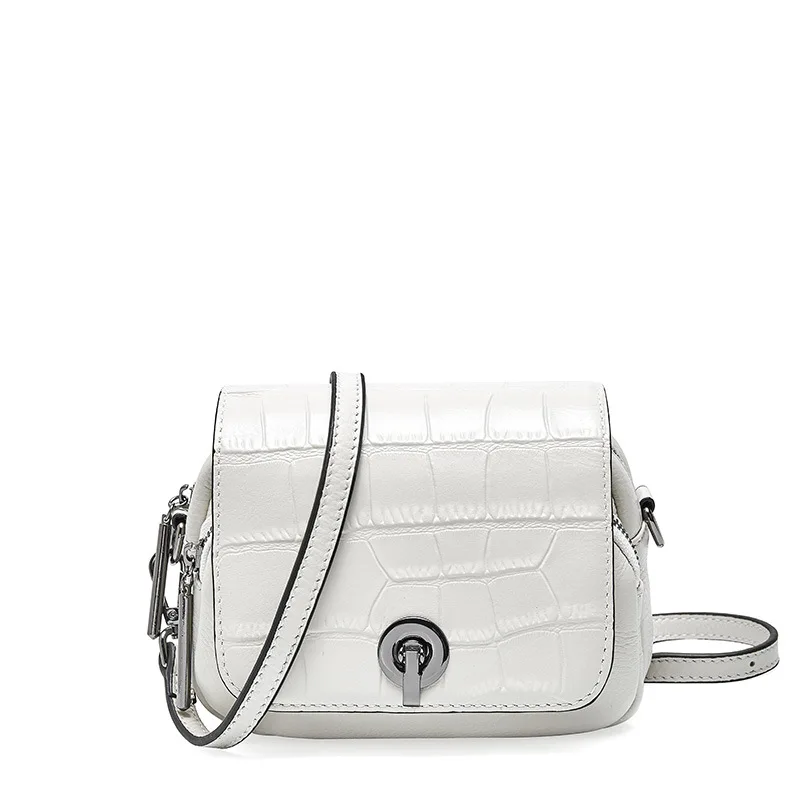 Novel unique famous brand women messenger bags new first layer cowhide crocodile pattern crossbody flip small round bag women