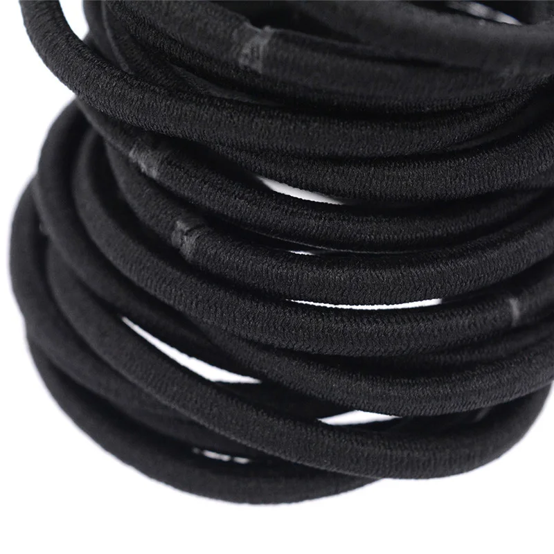 

10 Pcs/lot 4mm thickness Adult Black Color Elastic Hair Ties Girls' Hair Ropes Women Ponytail Holder