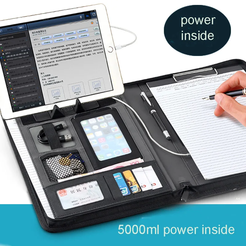 A4 zipper leather file folder briefcase document bag folders portfolio