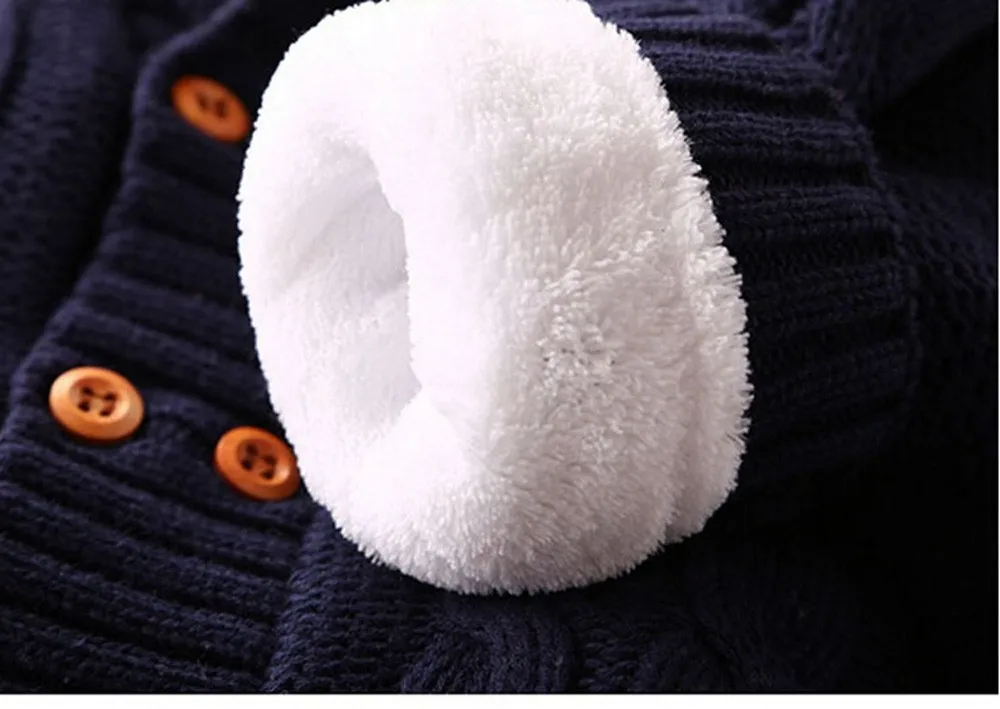 Зимние Детские ромперы на пуговицах для новорожденных; вязаный утепленный свитер с отворотами; Модный бархатный комбинезон; CL0757