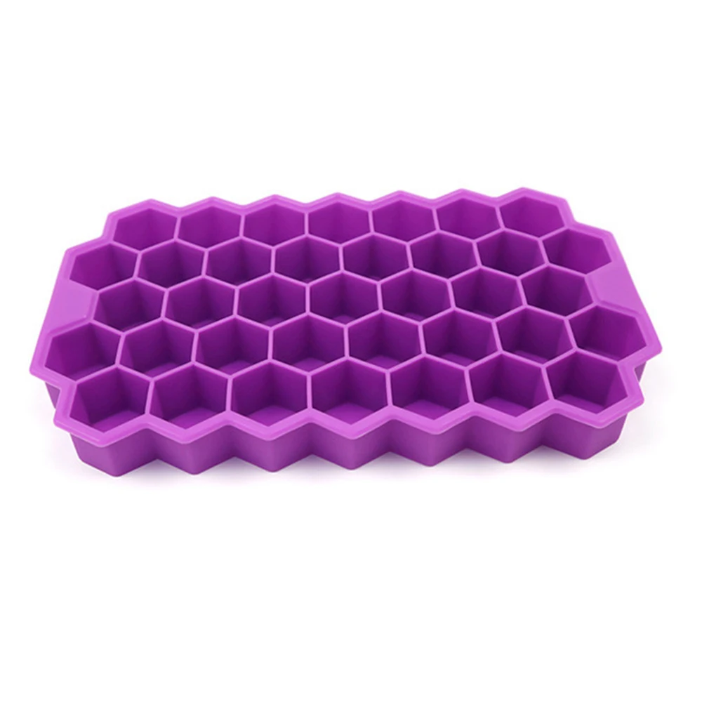 Сотовый лоток для льда 37 кубиков силиконовый кубик для льда с крышками для мороженого вечерние коктейльные аксессуары для кухни - Цвет: Фиолетовый