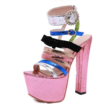 

Sexy Pink Heels High Platform Sandals Cut-out Ankle Buckle Strap Gladiator Sandals Women Peep Toe Ladies Banquet Dress Shoes