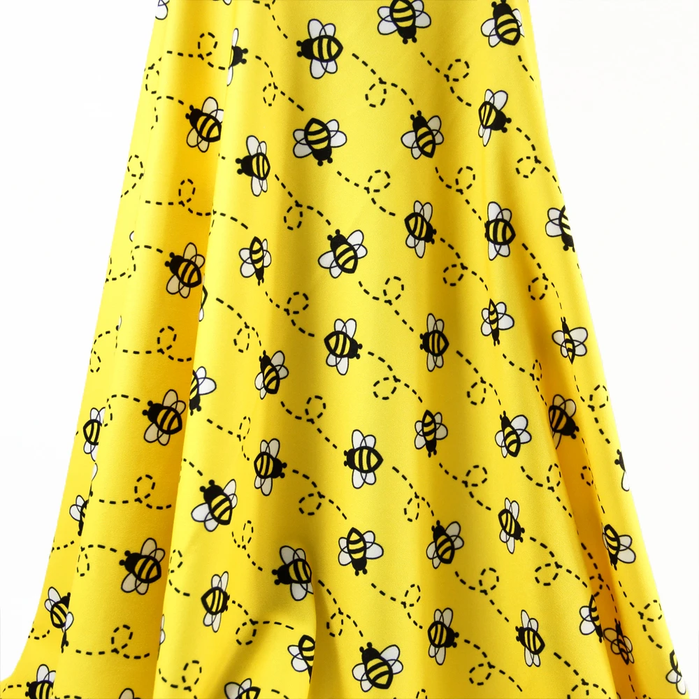 

New 50*145cm Back to School Bee Flower 4 ways stretch knit fabric for Tissue home textile for Sewing Cushion Cover,c1873